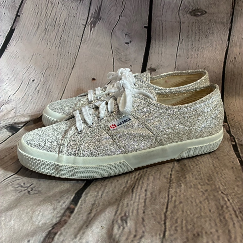 Superga Women’s 2650 Lamew Metallic Silver Lace Up Sneakers Sz 9.5 US 41 EU GUC